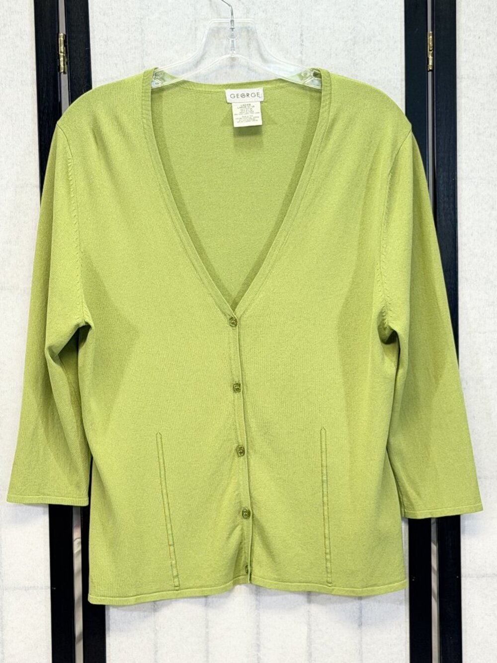 George Tropical Green V Neck Button Up Cardigan Sweater L Long Sleeve Jacket